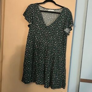 Floral Green Dress with Ruffle Sleeves